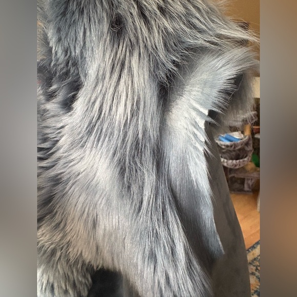 Nigel Preston & Brenda Knight shearling fur blue gray coat - Picture 9 of 13